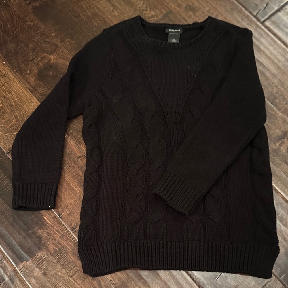 Ann Taylor Black Cable Knit Crewneck Sweater